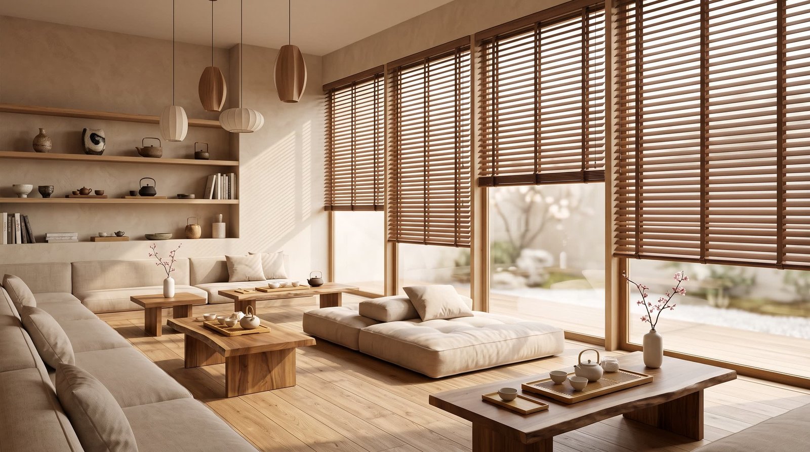 Contemporary Tea Lounge — Wood Venetian Blinds