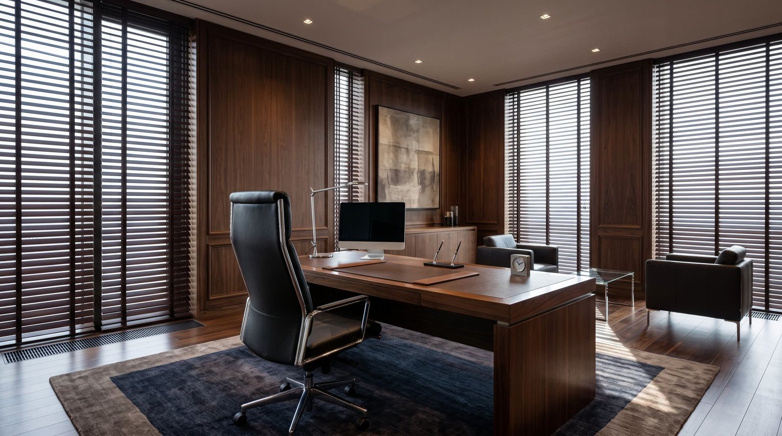 Luxury Executive Cabin — Wood Venetian Blinds