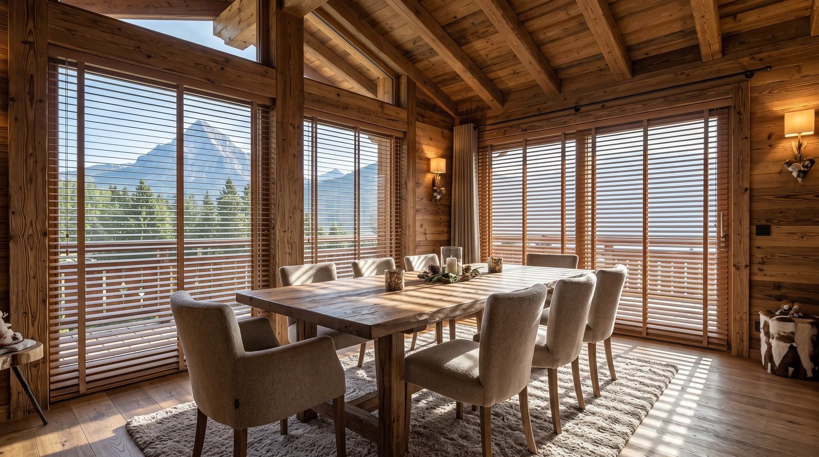 Mountain Chalet Dining Space — Wood Venetian Blinds