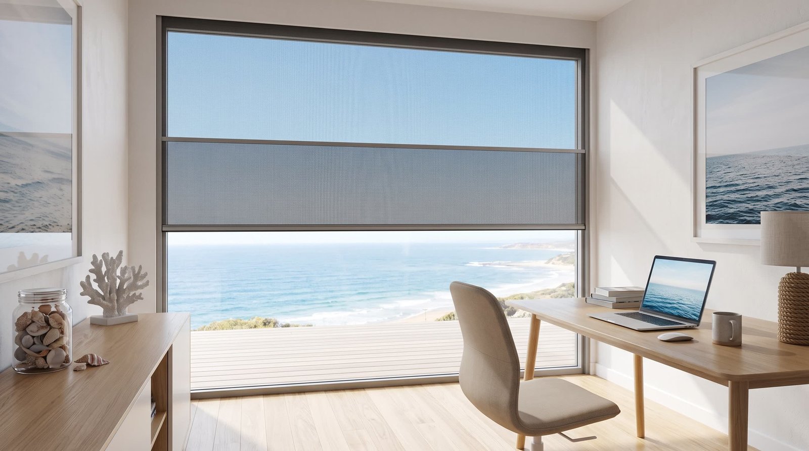 Coastal Beach House Home Office — Zip Screen Blinds
