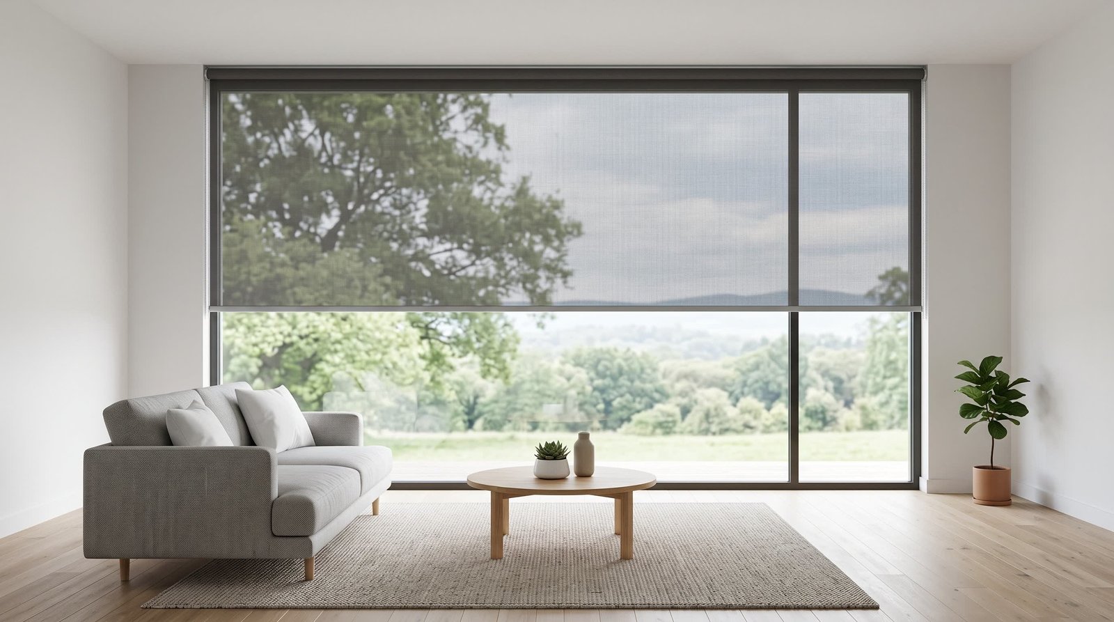 Minimal Zip Screen Living Room — Zip Screen Blinds
