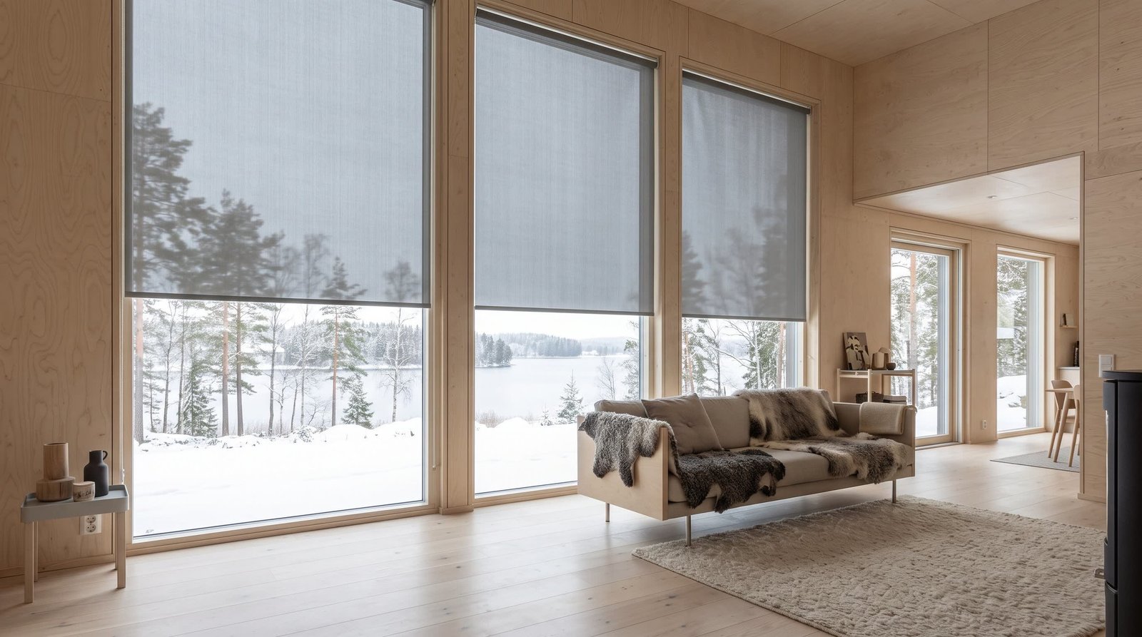 Nordic Passive House Living Space — Zip Screen Blinds